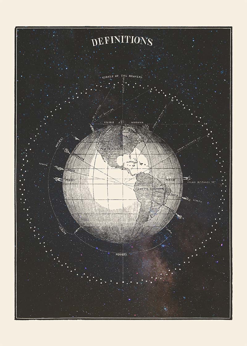 Antique Celestial astronomical chart of Planet Earth