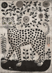 Black and White Leopard Folk Art Print