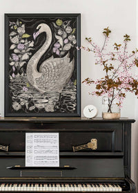 Black and White Swan Folk Art Print