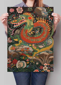 Folk Art Style Vintage Dragon Print