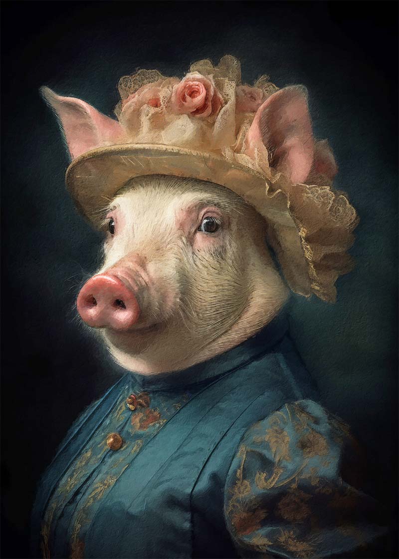 Pig Lady Animal Portrait Print