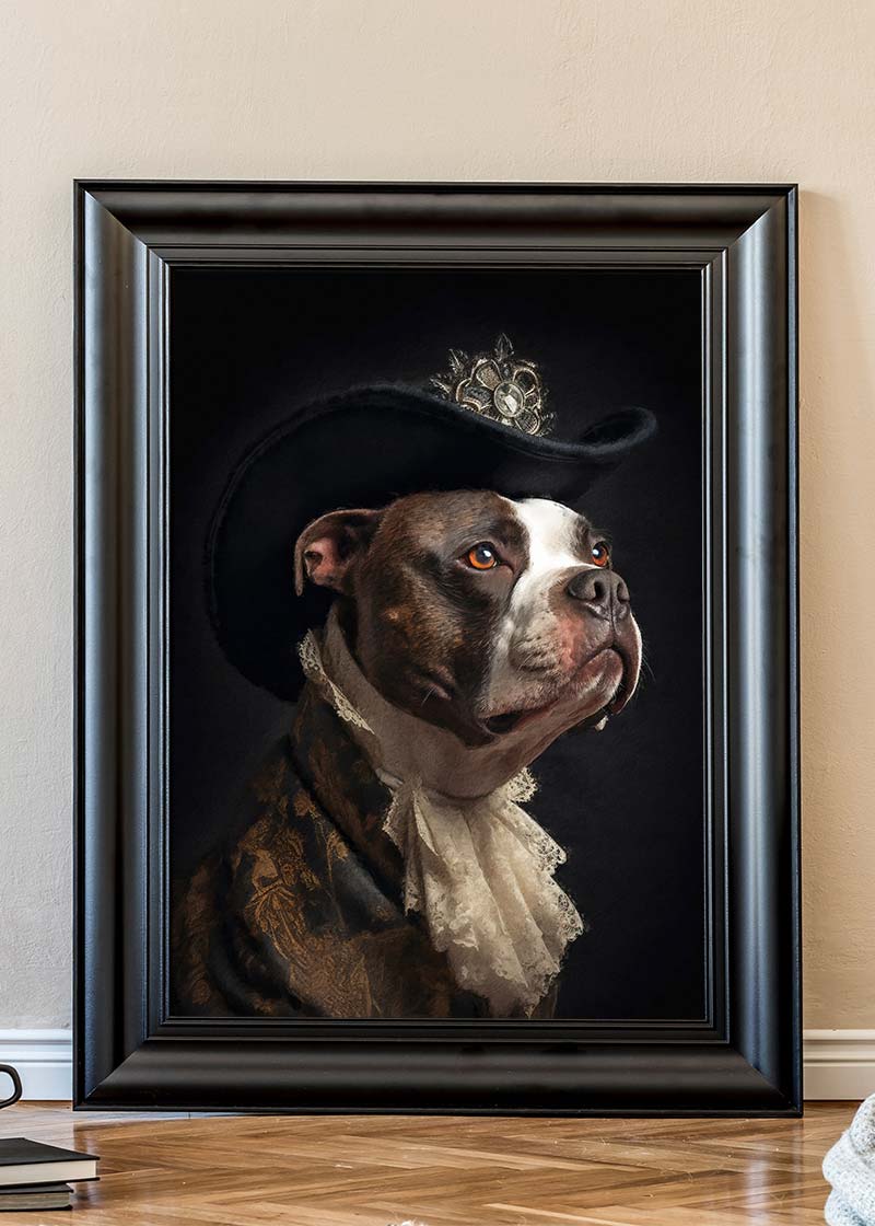 Staffordshire Bull Terrier Staffy With Hat Dog Portrait Print