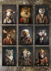 9 Framed 21x30cm Prints - Animal Head Portraits 3