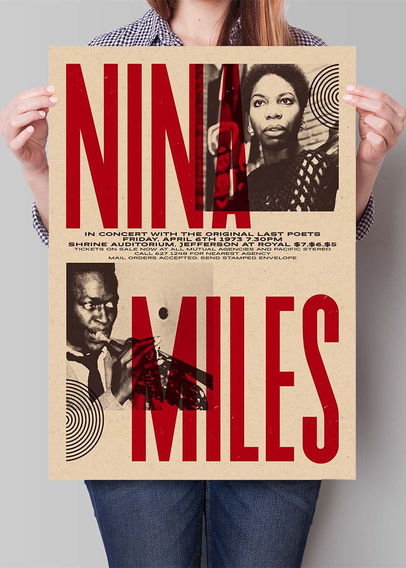 CLEARANCE - Nina Simone & Miles Davis Print 21x30cm