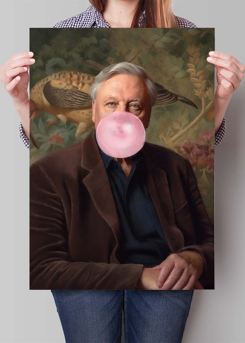David Attenborough Blowing Bubblegum Portrait Print