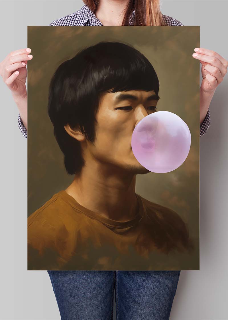 Martial Artist Blowing Bubblegum Portrait Print