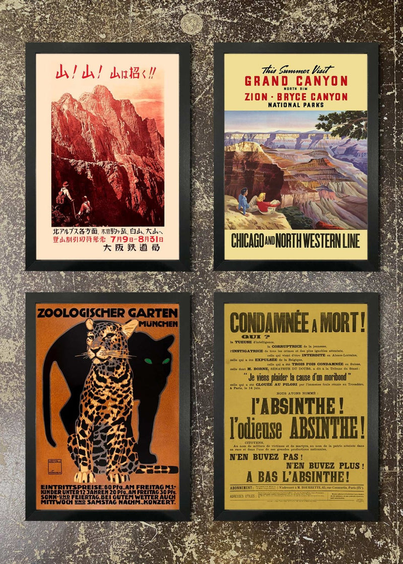 4 Framed 21x30cm Prints - Vintage Promo Posters