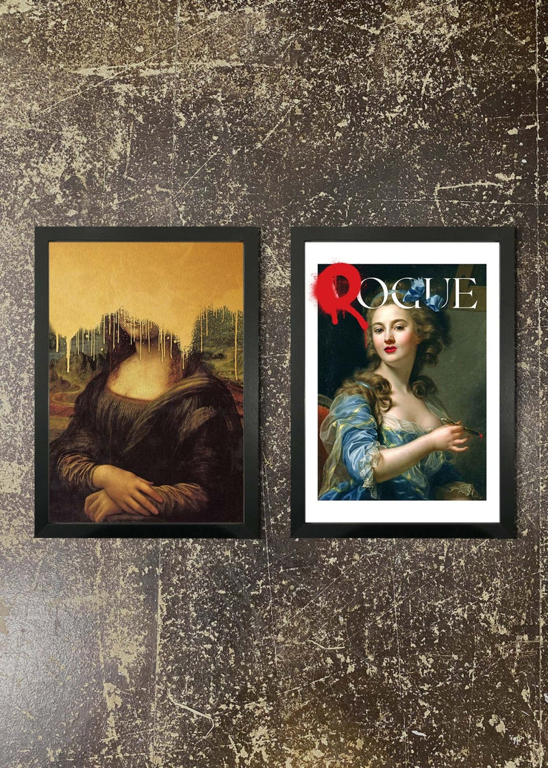 2 Framed 21x30cm Prints - Gold Mona & Rogue