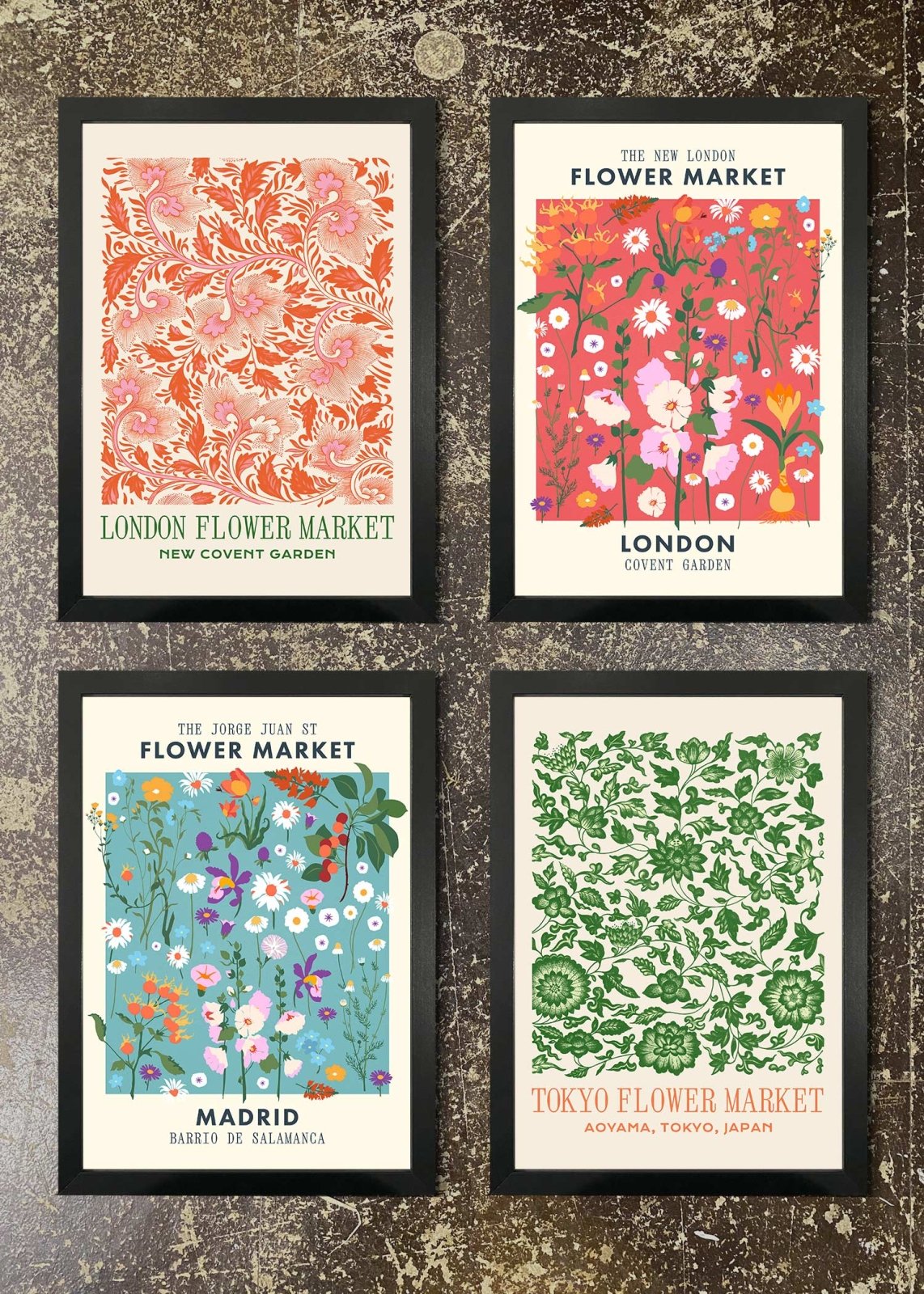 4 Framed 21x30cm Prints - Flower Market Prints