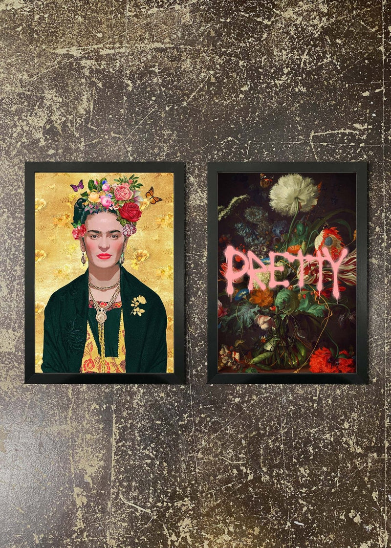 2 Framed 21x30cm Prints - Gold Frida & Pretty