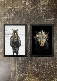 2 Framed 21x30cm Prints - Gold Leopard & Horse