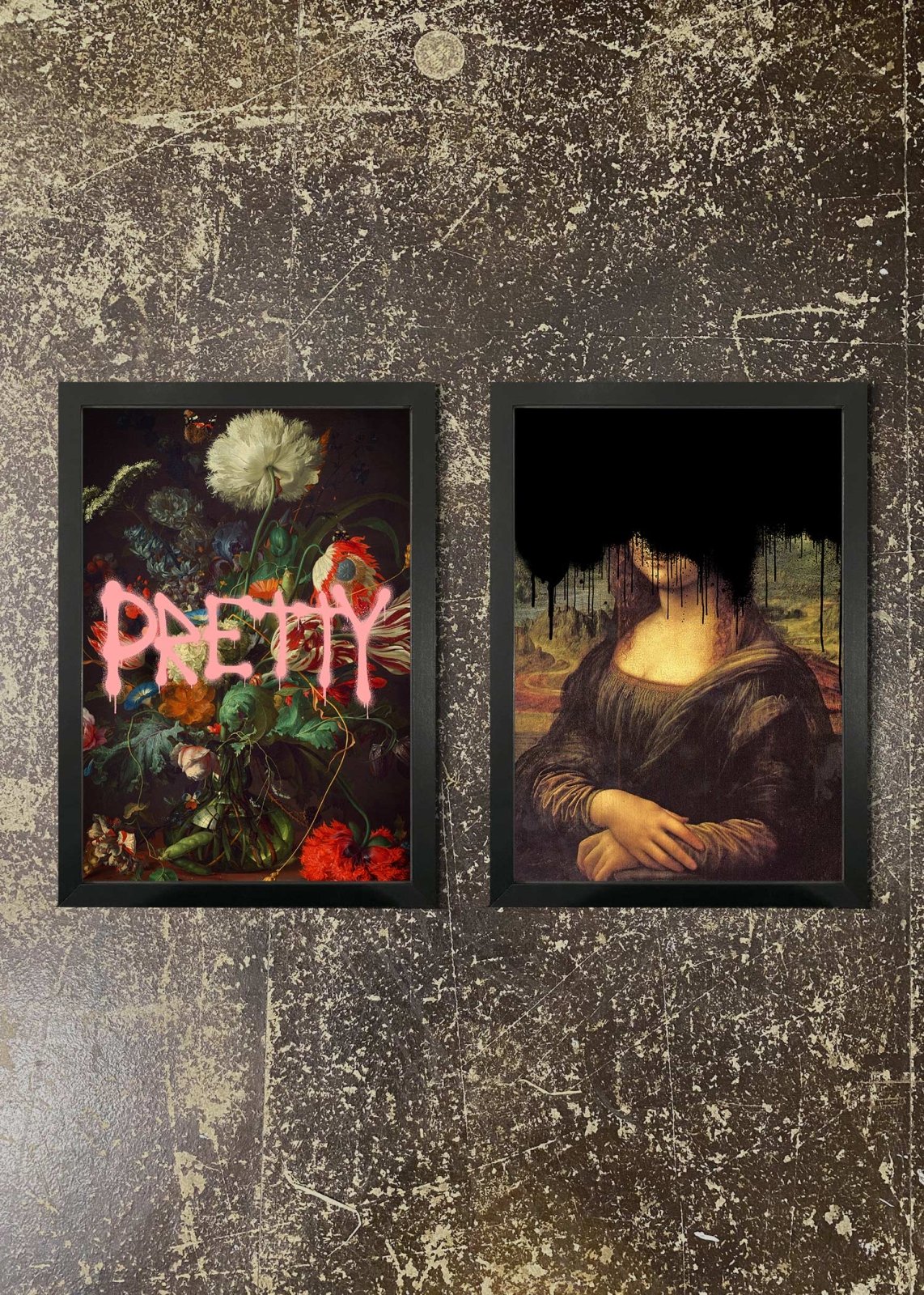 2 Framed 21x30cm Prints - Pretty & Drippy Mona