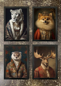 4 Prints & Frames - Snow Leopard, Pomeranian, Otter, Moose