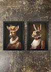 2 FRAMED 21X30CM PRINTS - hare & deer