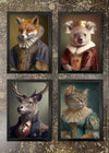 4 Prints & Frames - Fox, Koala, Stag 2, Tabby Cat
