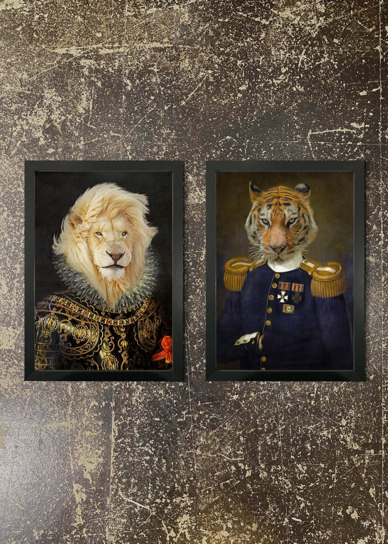 2 Framed 21x30cm Prints - Lion & Tiger