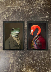 2 Framed 21x30cm Prints - Frog & Flamingo