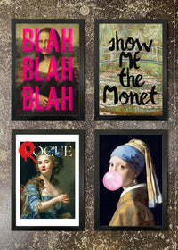 4 Framed 21x30cm Prints - Moaning Mona, Show Me Monet, Rogue, Bubblegum