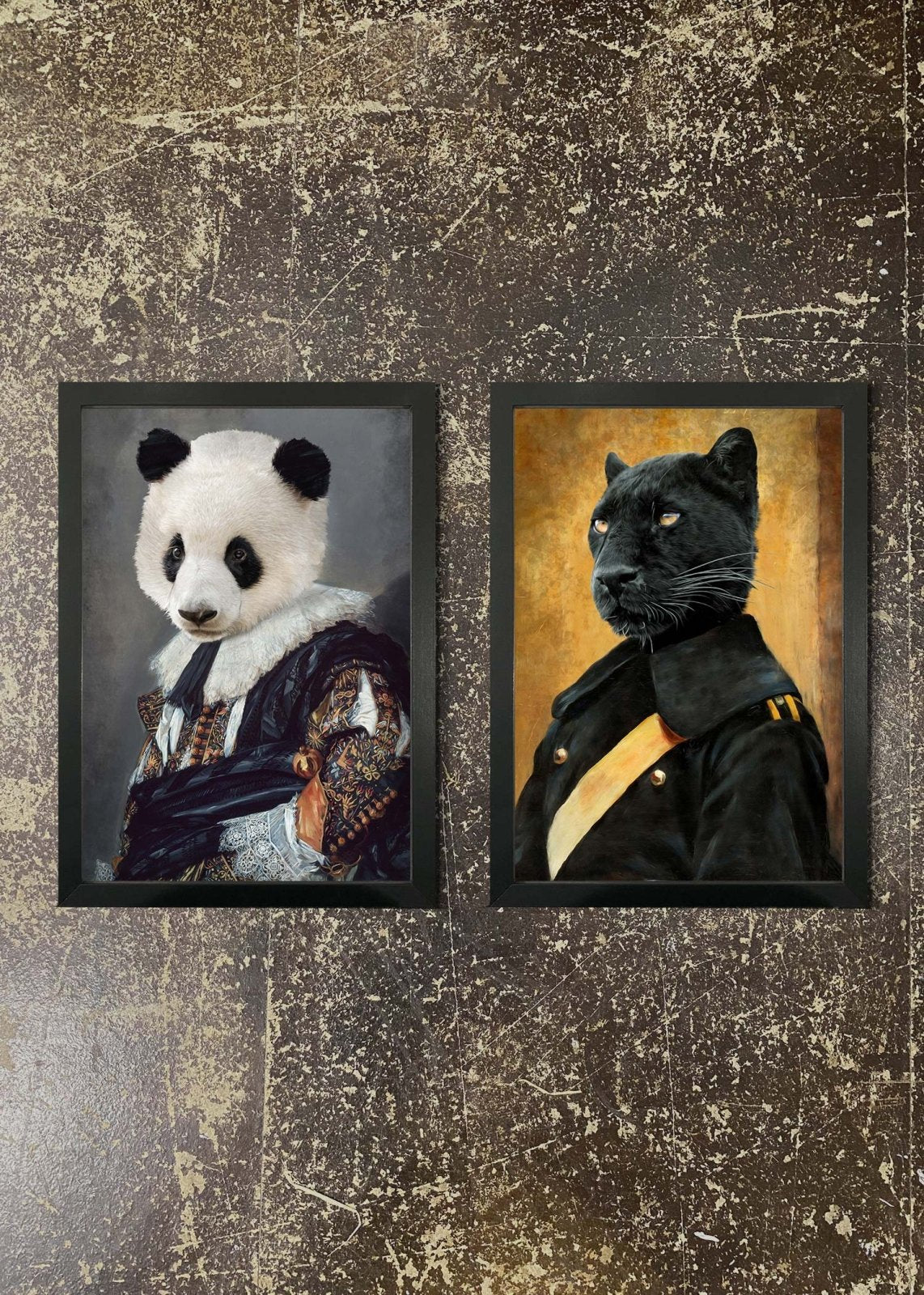 2 Framed 21x30cm Prints - Panda & Panther