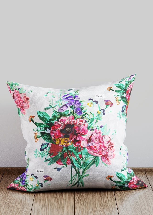White Botanical Streetart Cushion