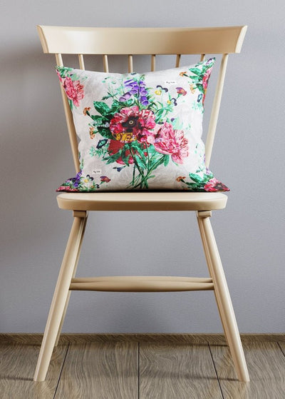 White Botanical Streetart Cushion