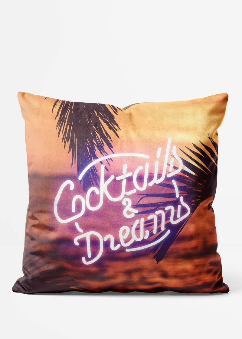 Cocktails And Dreams Neon Style Cushion