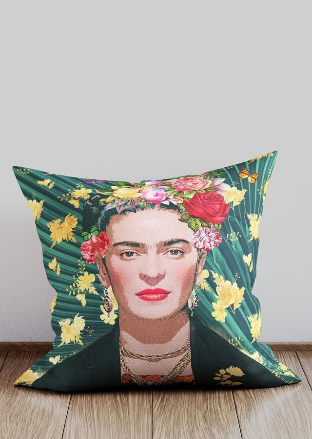 Frida Kahlo Green Cushion Faux Suede 18 x18 46x46cm