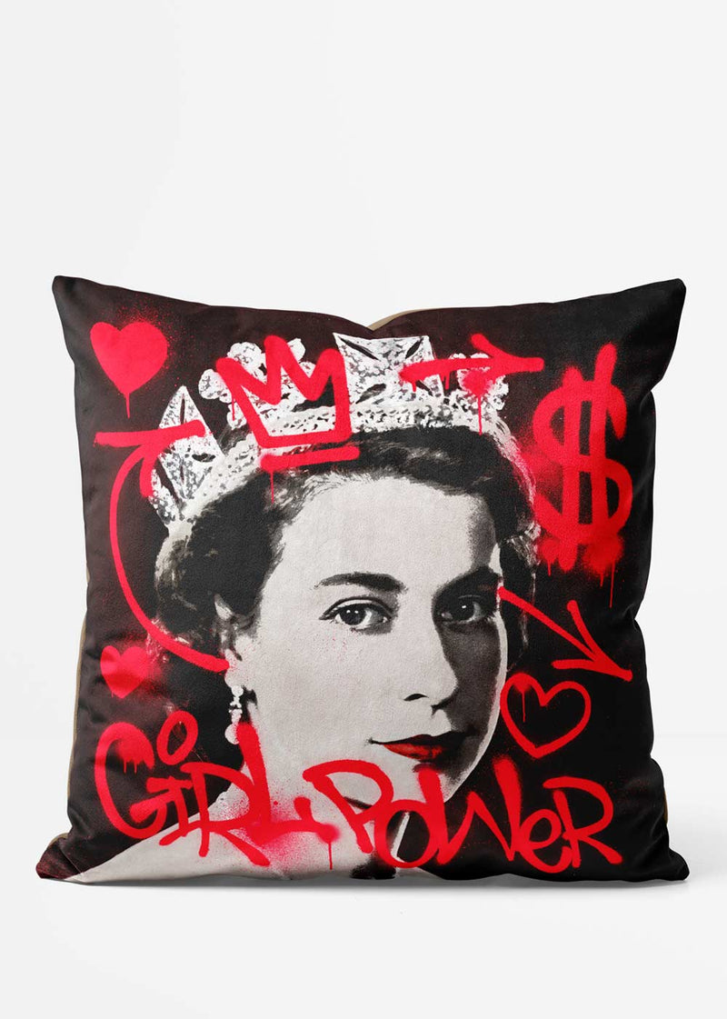 Girl Power Queen Altered Art Graffiti Cushion-InkAndDrop