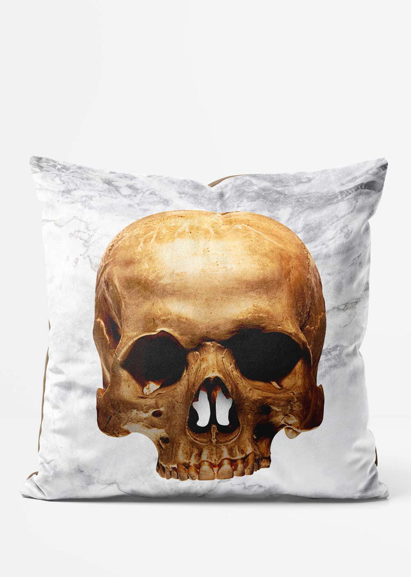 Gold Skull White Marble Cushion
