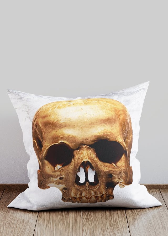 Gold Skull White Marble Cushion