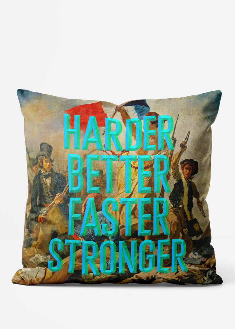 Harder Better Faster Stronger Altered Art Cushion