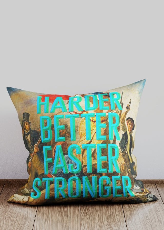 Harder Better Faster Stronger Altered Art Cushion