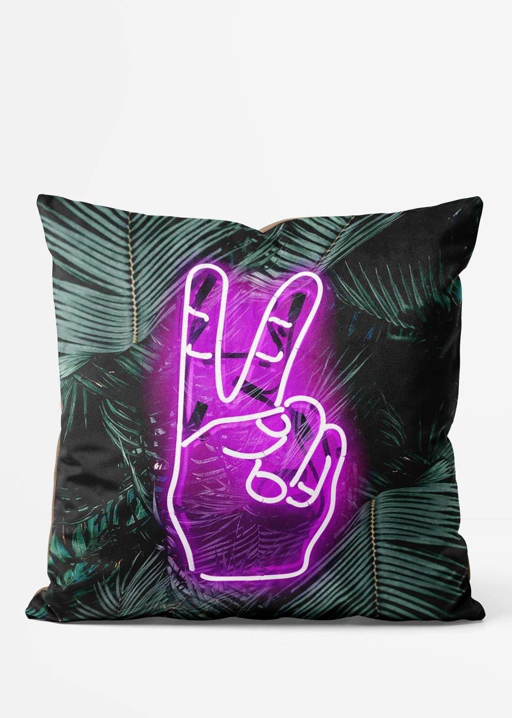Tropical Neon Peace Fingers Cushion