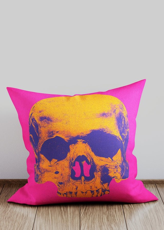 Popart Warhol Style Orange Skull Cushion