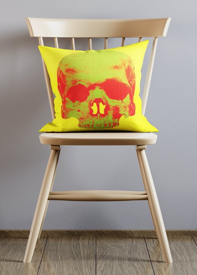 Popart Warhol Style Green Skull Cushion
