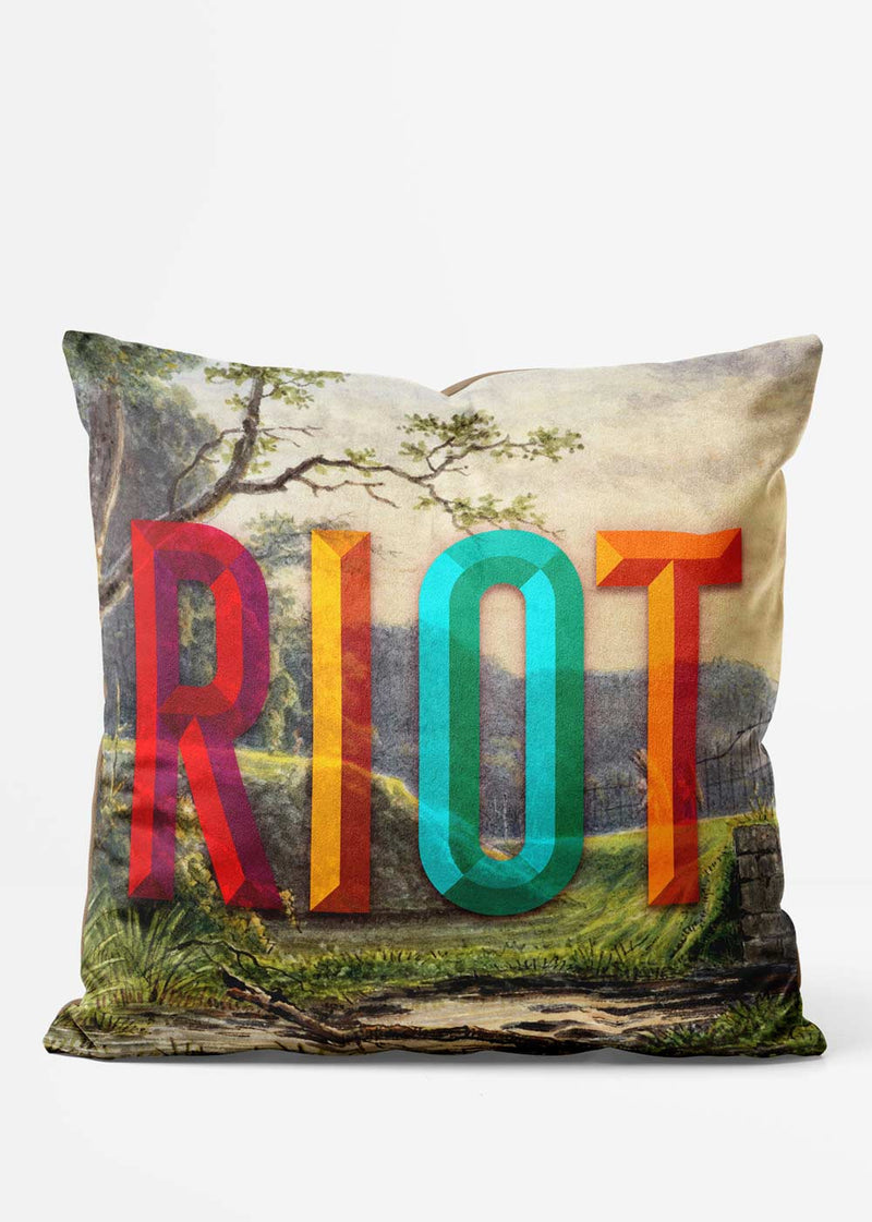 Riot Typography Altered Art Cushion