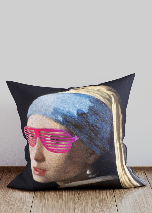 Girl With Pink Shutter Shades Cushion