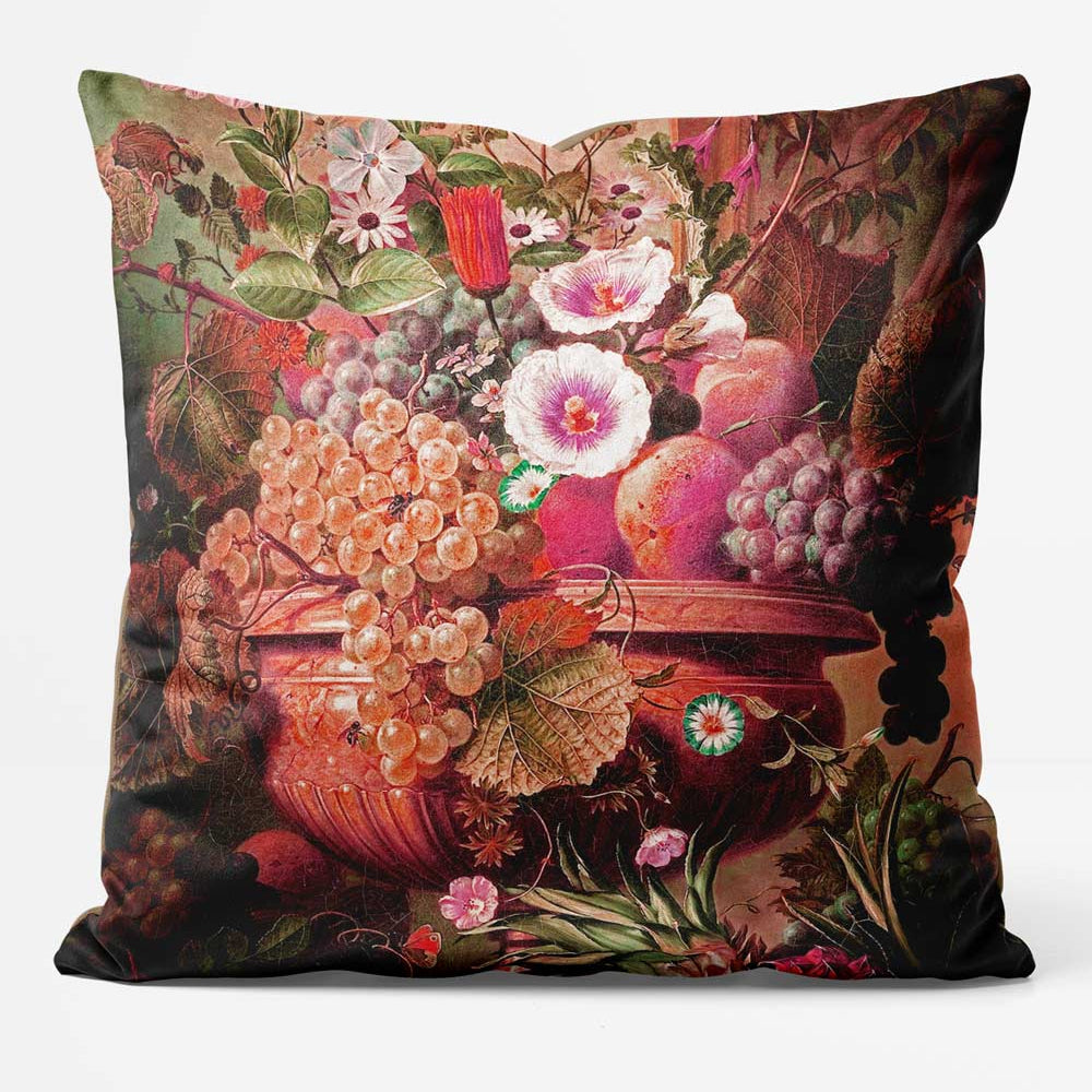 Fruit Bowl Flowers Vintage Print Cushion Clearance 61cm