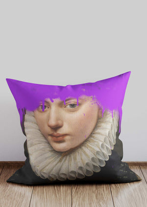 Purple Paint Dripping Portrait Cushion