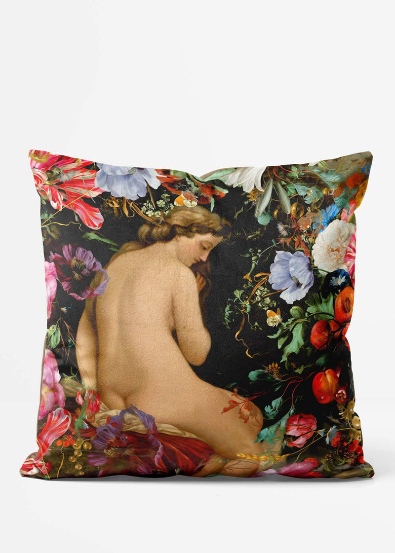 Naked Portrait Painting with Fowers Cushion