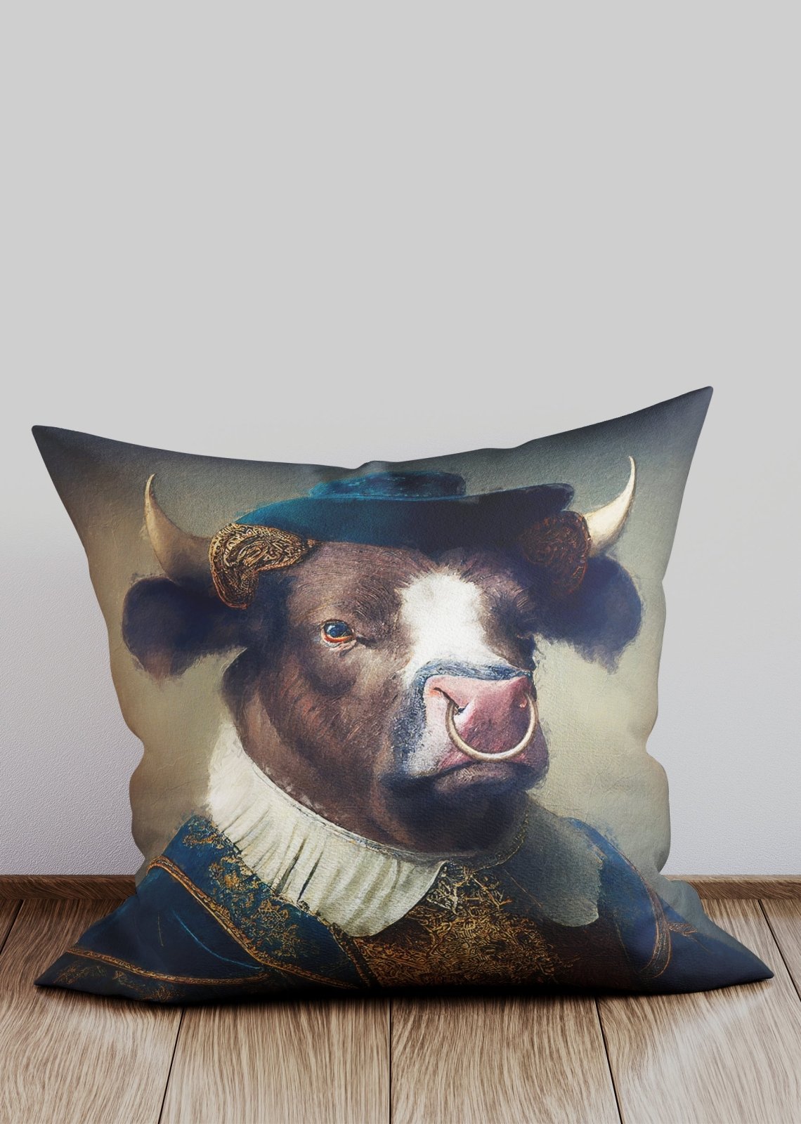 Bull with hat Animal Portrait Cushion