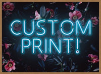 Custom Blue Neon Sign Floral Background Print