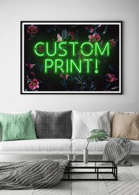 Custom Green Neon Sign Floral Background Print