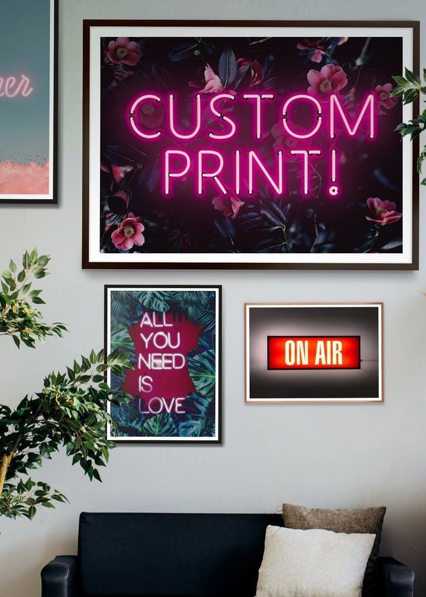 Custom Pink Neon Sign Floral Background Print