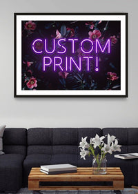 Custom Purple Neon Sign Floral Background Print