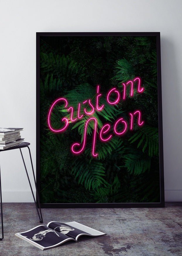 Custom Script Neon Sign Leaves Print