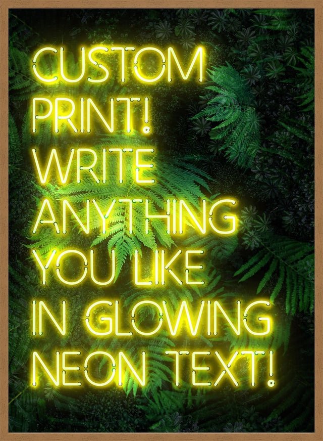 Custom Yellow Neon Sign Leaves Background