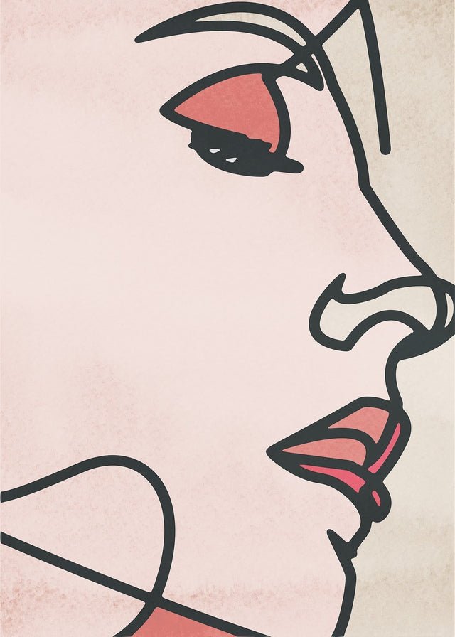 Face Close Up Line Art Watercolour Print