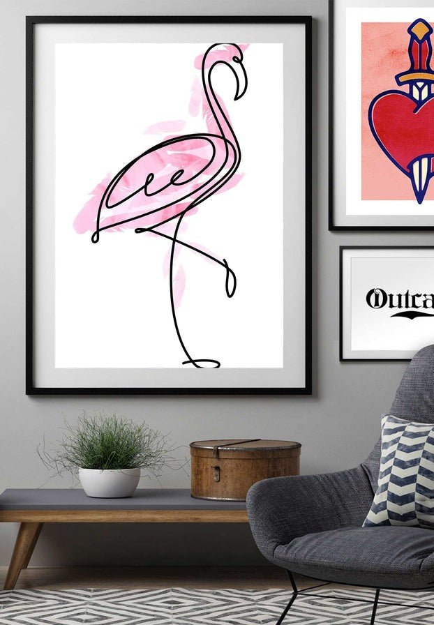 Flamingo Feathers Line Art Print