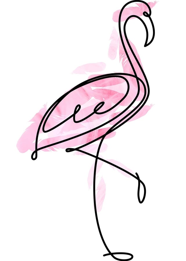 Flamingo Feathers Line Art Print
